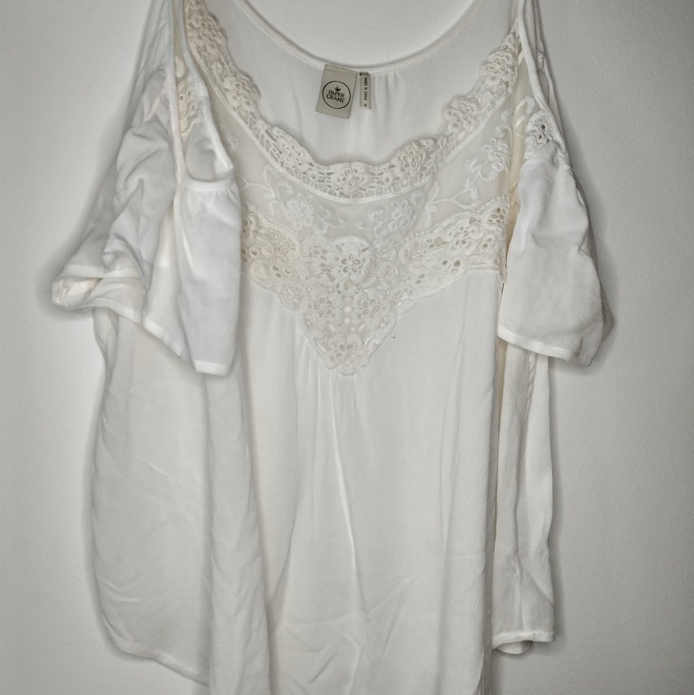 Anthropologie paper crane white lace off shoulder